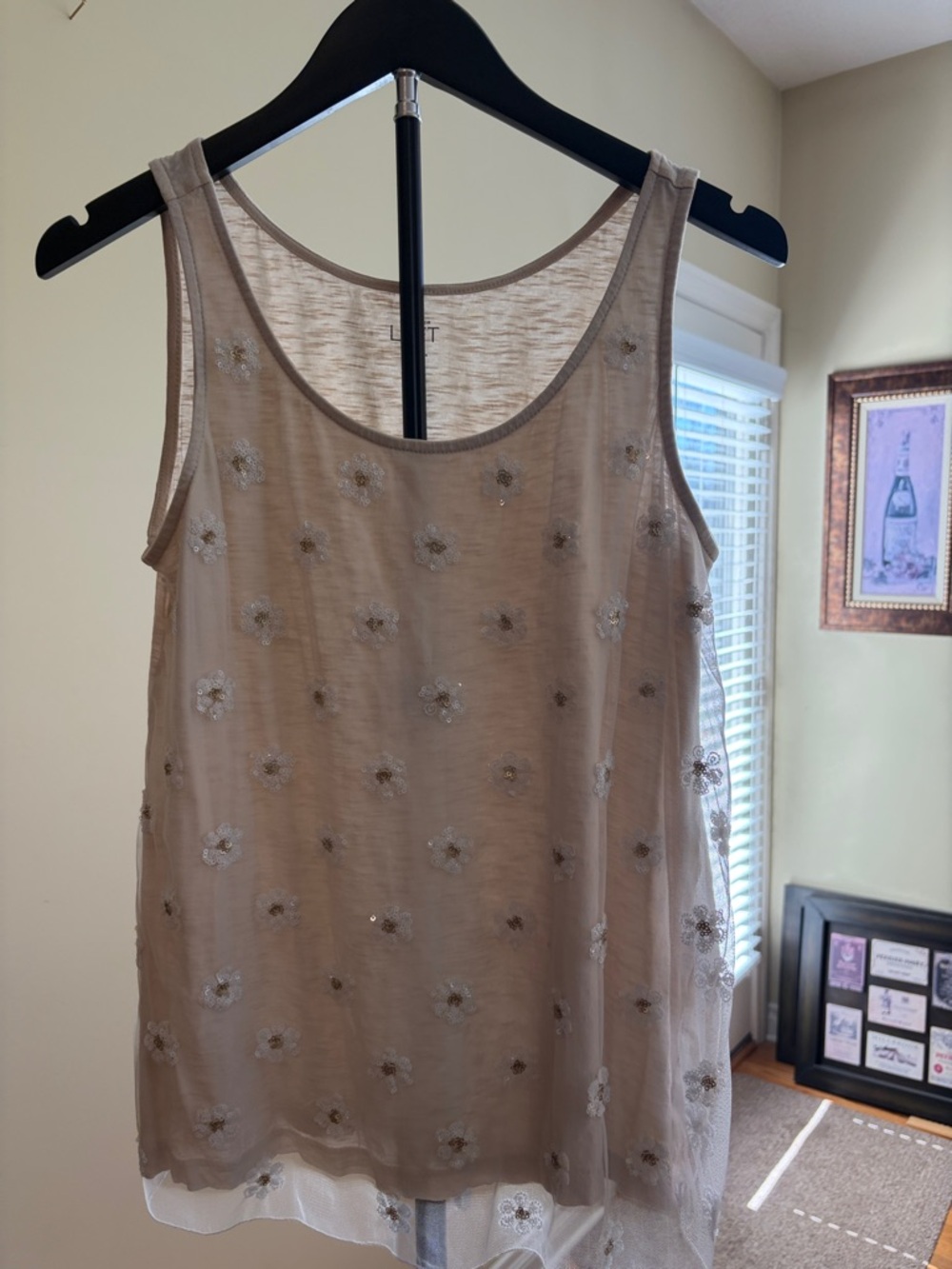 LOFT Taupe Embellished Sheer Camisole